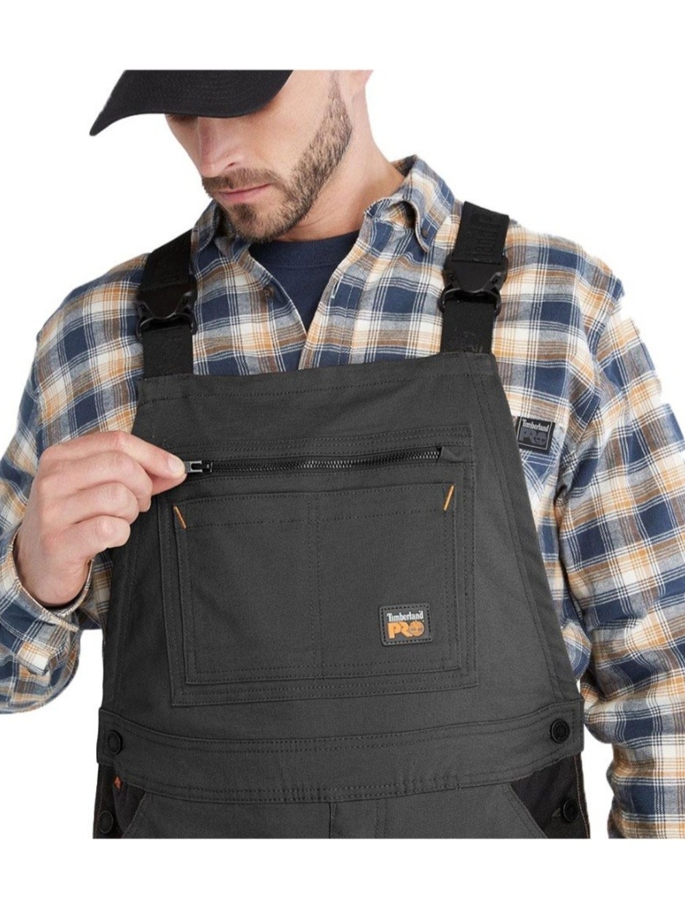 Timberland PRO Ironhide Flex Bib Overalls Medium Jet Black Stretch Workwear A55R